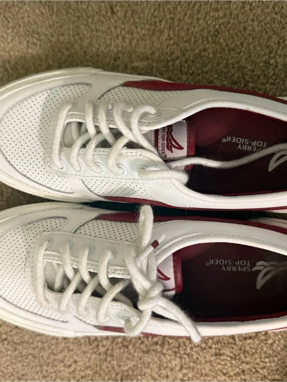 Sperry Women's White Sneakers with Burgundy Accents